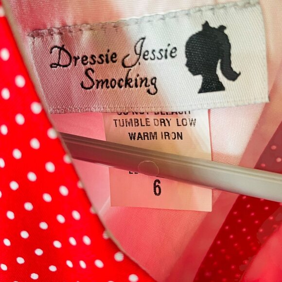 Girls Red Polka Dot Winter Christmas Holiday Embroidered Ruffle Sleeve Dress 6 - Picture 2 of 7